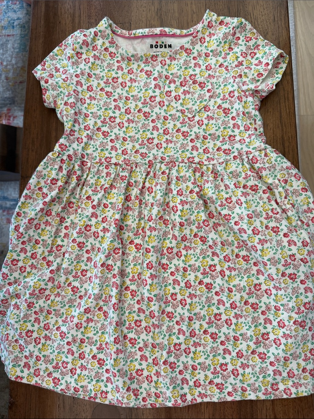Mini Boden White Dress with Pink and Yellow Floral Print